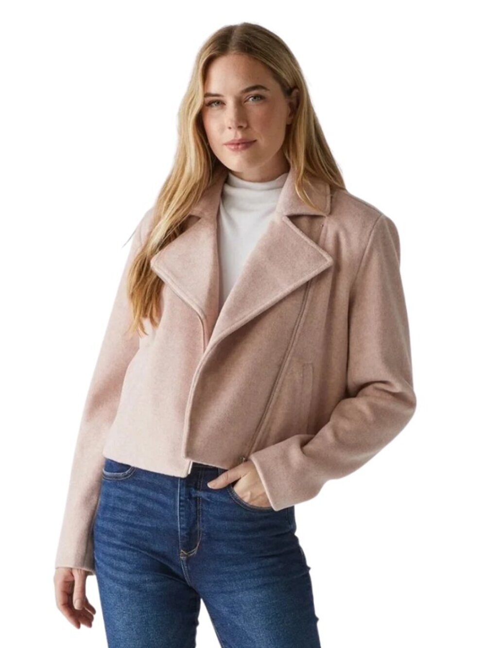 Michael Stars Bliss Amelia Moto Jacket Pale Pink Wool Blend Cropped Size XS